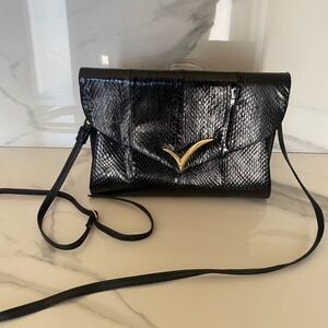 Rare Vintage Vanna White Snake Skin Clutch Envelope Bag 80s Mob Wife Black